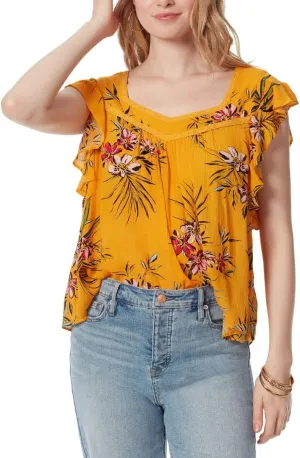 Jessica Simpson Women's Lauryn Sweetheart Neckline Ruffle Sleeve Pullover Top Standard