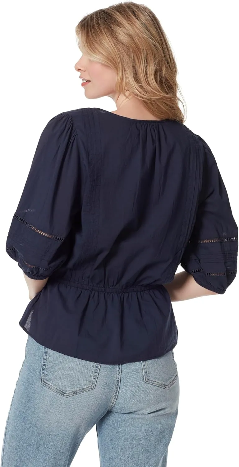 Jessica Simpson Women's Twyla Tie Waist Button Down Peasent Top Standard