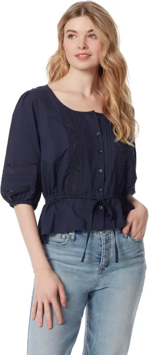 Jessica Simpson Women's Twyla Tie Waist Button Down Peasent Top Standard