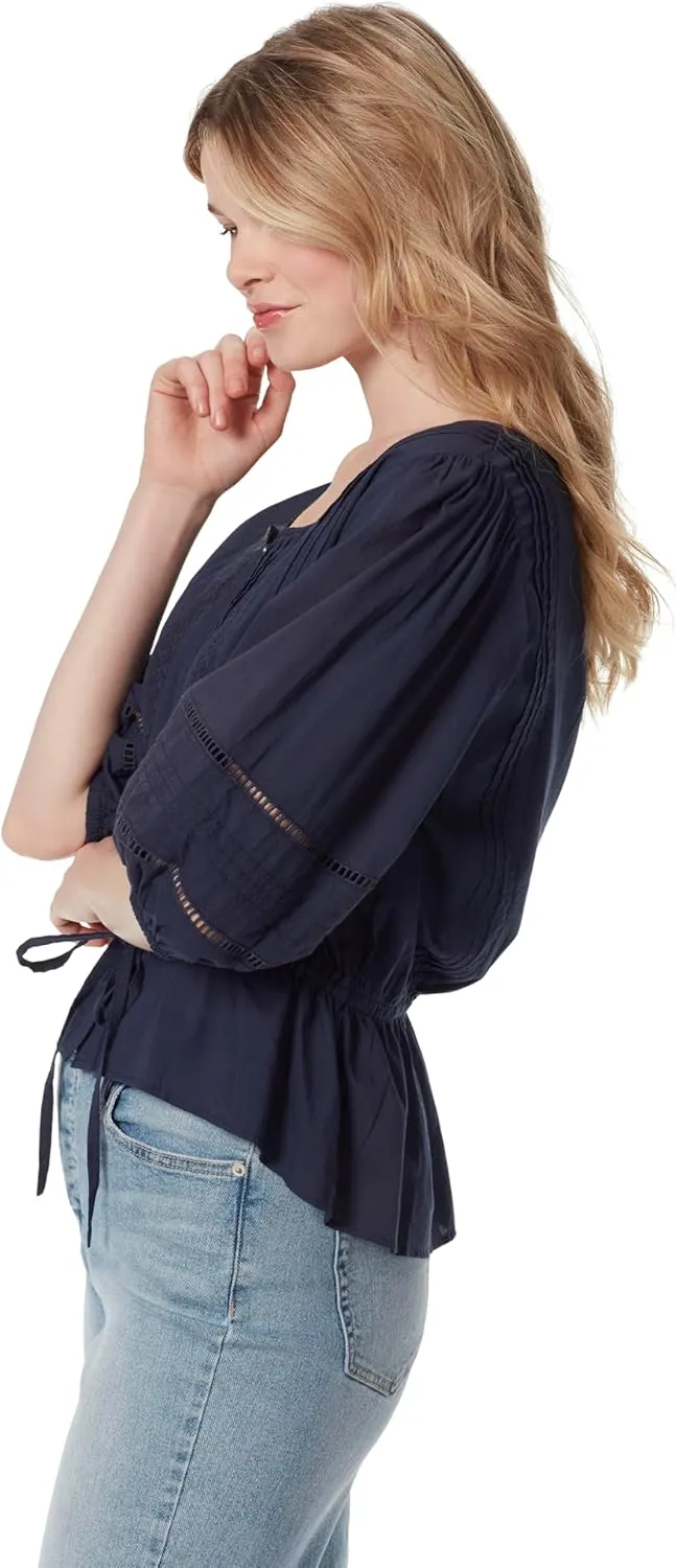 Jessica Simpson Women's Twyla Tie Waist Button Down Peasent Top Standard