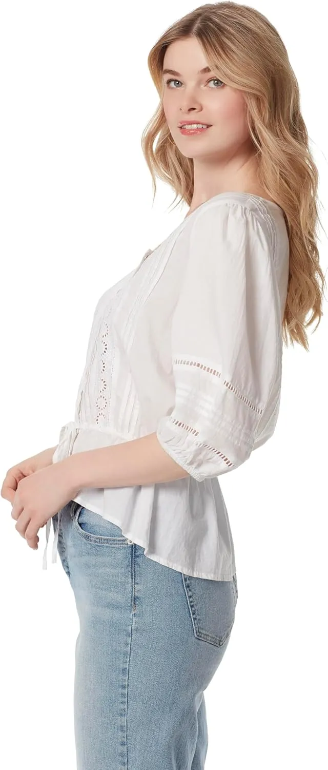 Jessica Simpson Women's Twyla Tie Waist Button Down Peasent Top Standard