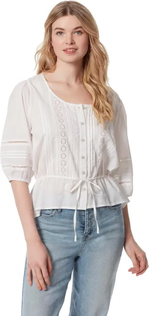 Jessica Simpson Women's Twyla Tie Waist Button Down Peasent Top Standard