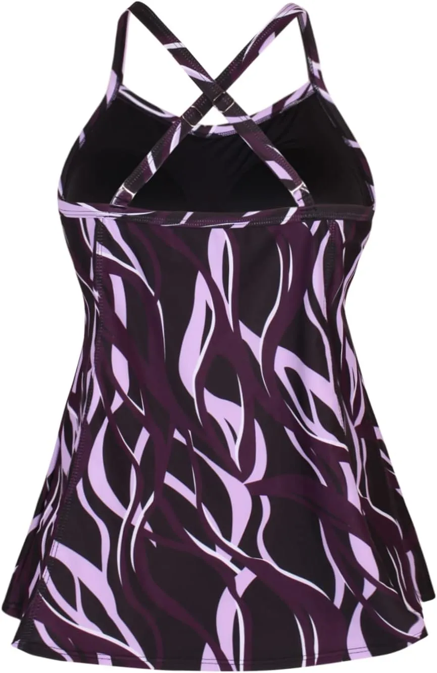 JINXUEER Women's Plus Size Flowy Swimsuit Crossback Tankini Top Modest Swimwear