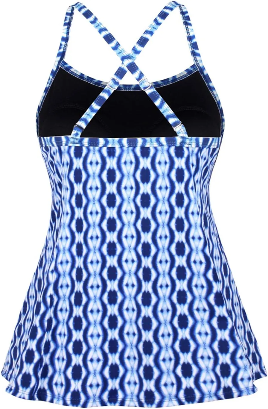 JINXUEER Women's Plus Size Flowy Swimsuit Crossback Tankini Top Modest Swimwear