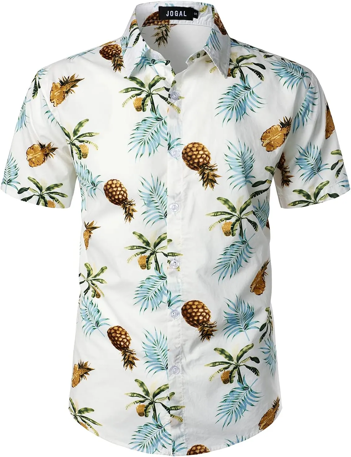 JOGAL Men's Cotton Button Down Short Sleeve Hawaiian Shirt