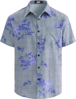 JOGAL Men's Flower Short Sleeve Button Down Hawaiian Shirt
