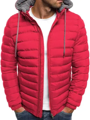 Karwuiio Men Winter Down Jackets & Coats Long Sleeves Solid Color Zip-Up Puffer Hooded Coats with Pockets