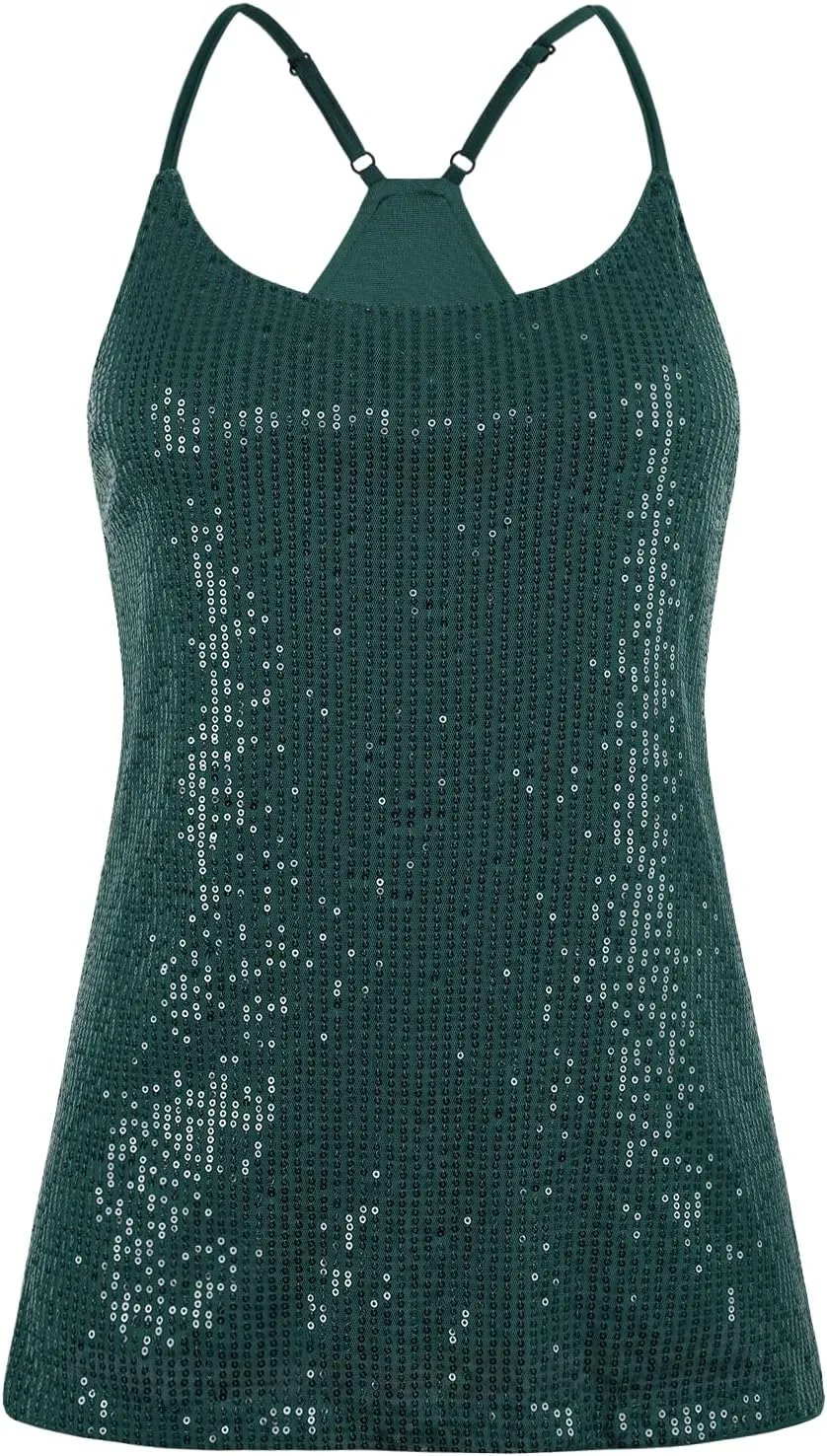 kayamiya Womens Sparkly Sequin Camisole Tops Sleeveless Glitter Party Tank Top