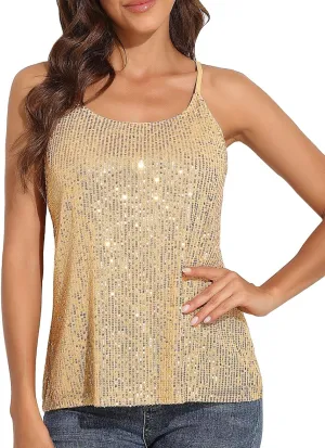 kayamiya Womens Sparkly Sequin Camisole Tops Sleeveless Glitter Party Tank Top