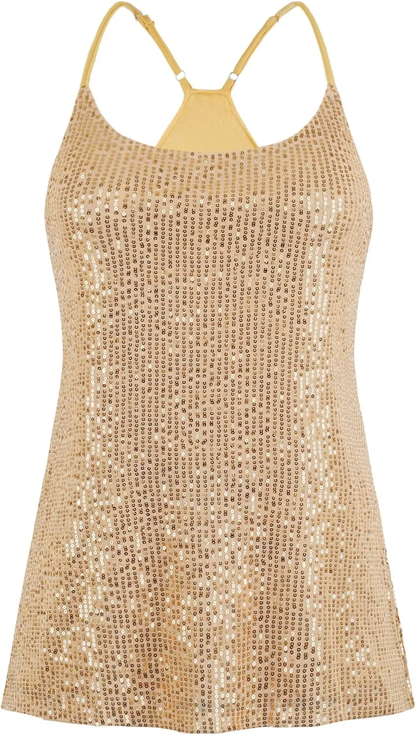 kayamiya Womens Sparkly Sequin Camisole Tops Sleeveless Glitter Party Tank Top