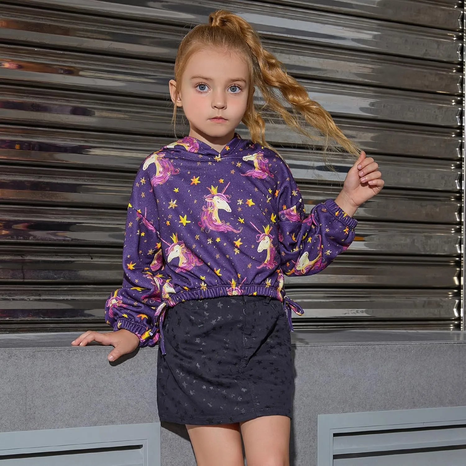 Kids Girls Leather Plaid Long Sleeve Crop Top Hoddie Cropped Sweatershirts