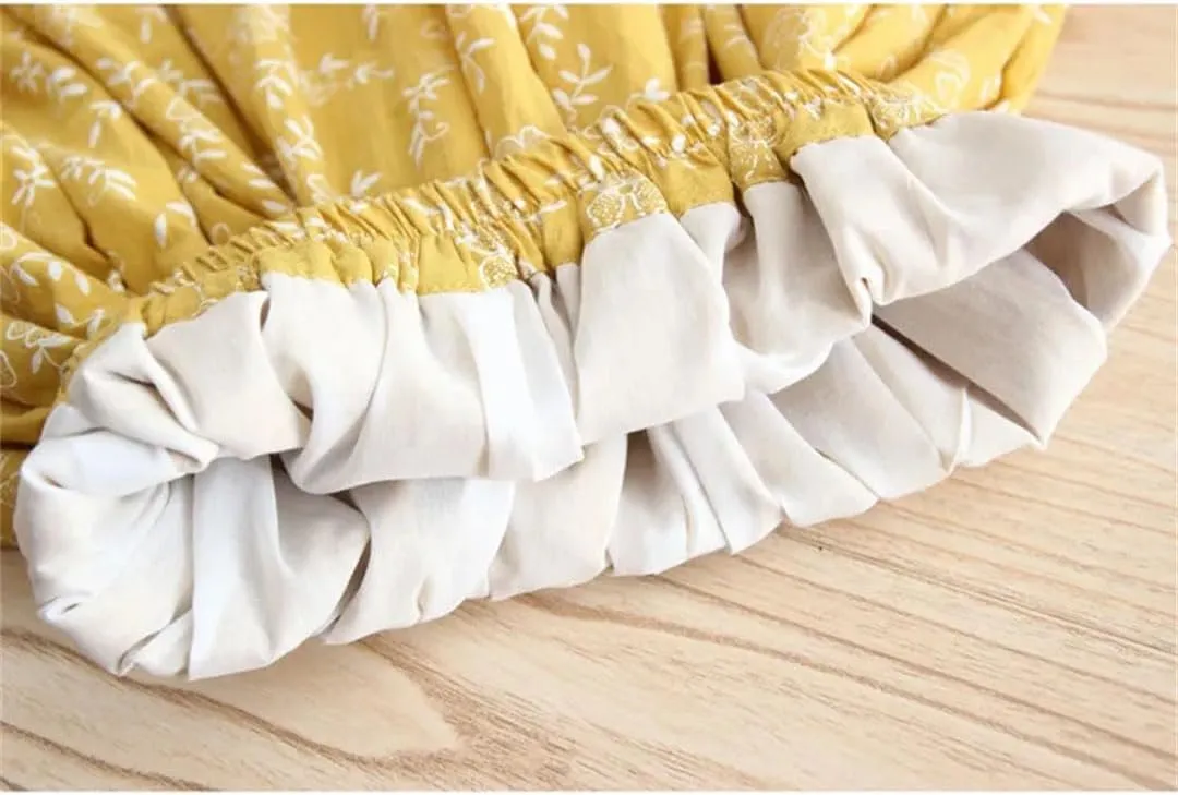 Korean Style Floral Print Pleated Long Skirts Vintage Women Elastic High Waist Midi Skirt