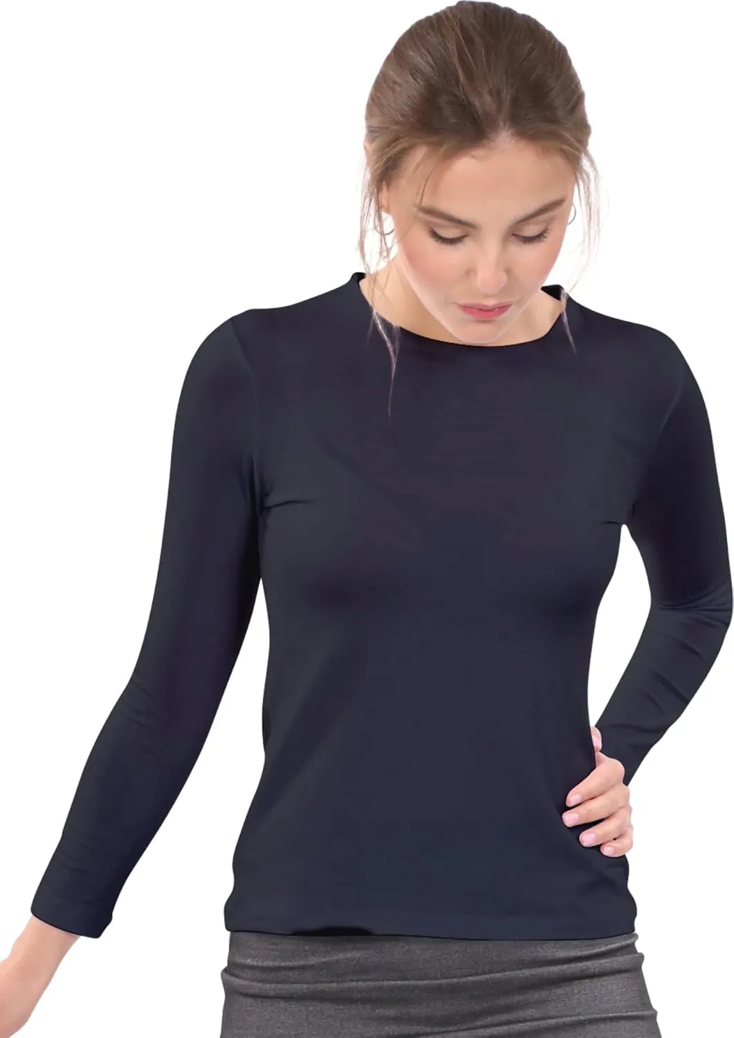 Kosher Casual Women's Modest Long Sleeve High Crew Neck Layering Top