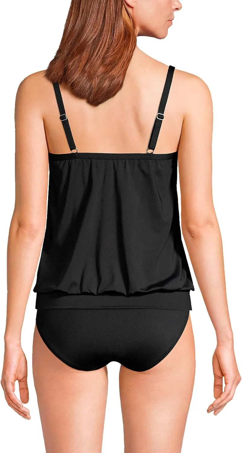 Lands' End Women's Blouson Tummy Hiding Tankini Top Swimsuit Adjustable Straps