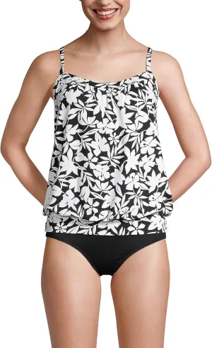 Lands' End Women's Blouson Tummy Hiding Tankini Top Swimsuit Adjustable Straps