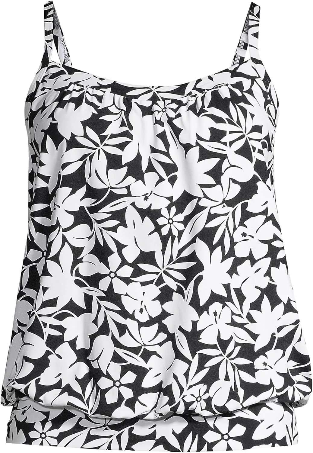 Lands' End Women's Blouson Tummy Hiding Tankini Top Swimsuit Adjustable Straps