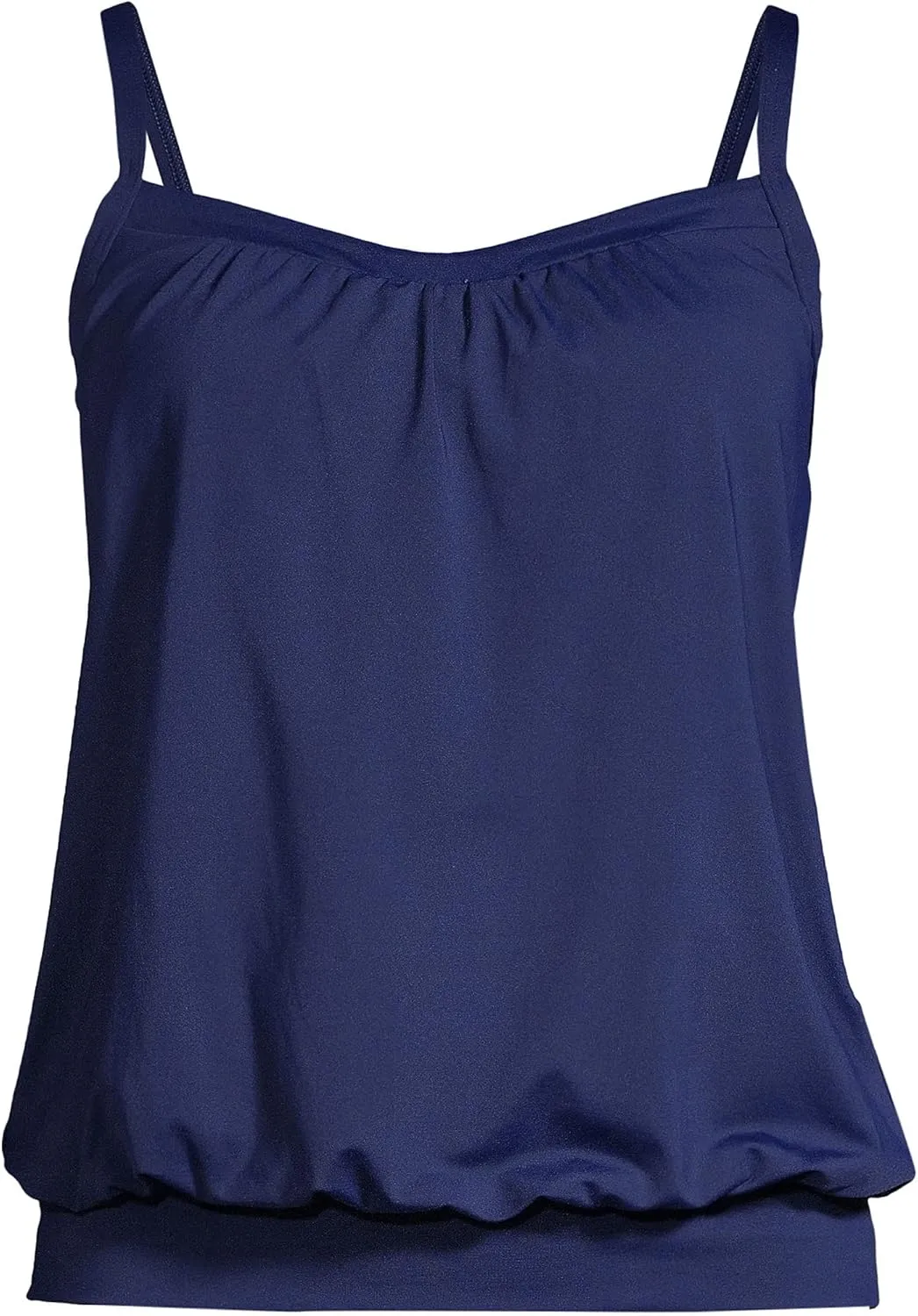 Lands' End Women's Blouson Tummy Hiding Tankini Top Swimsuit Adjustable Straps