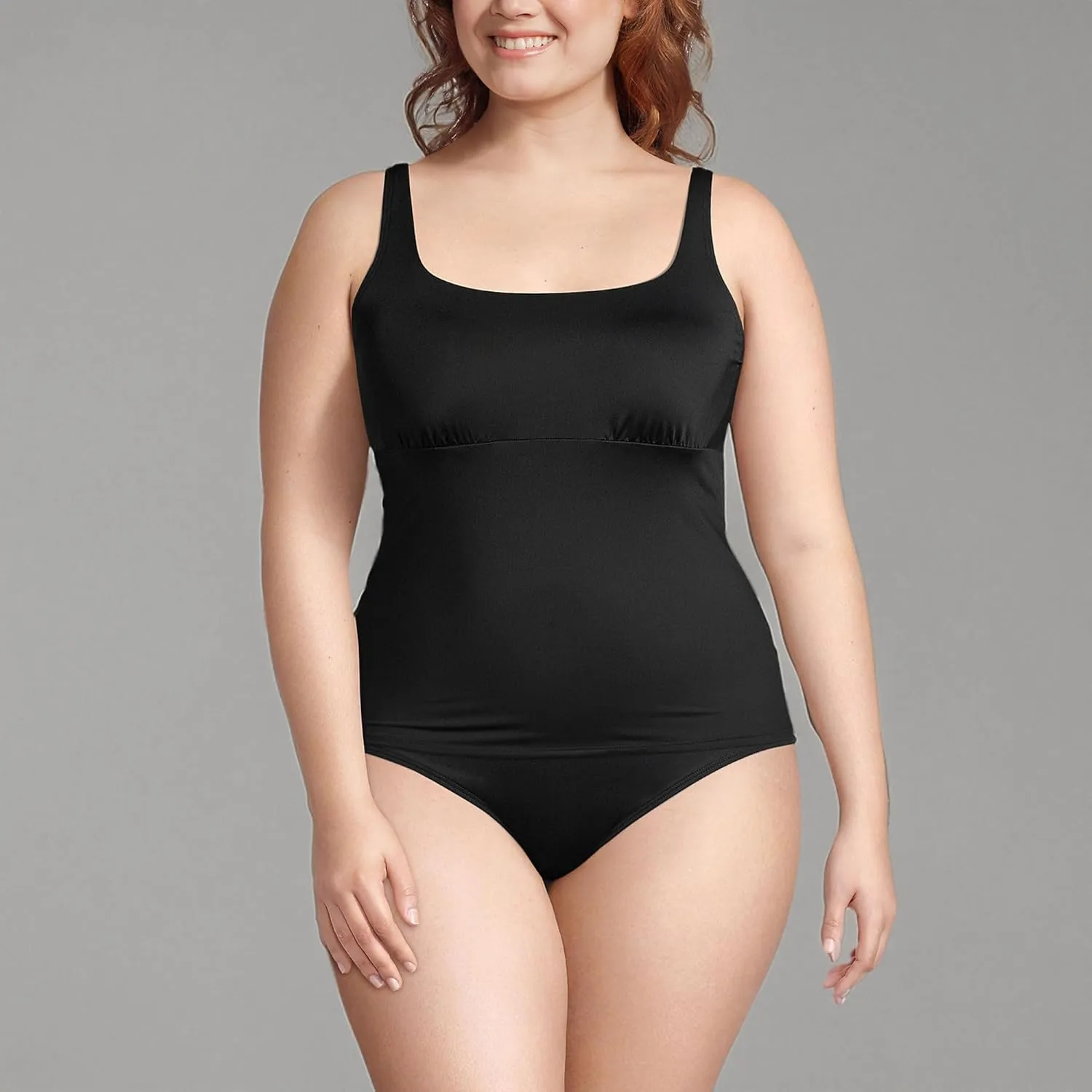 Lands' End Women's Square Neck Underwire Tankini Top Swimsuit Adjustable Straps