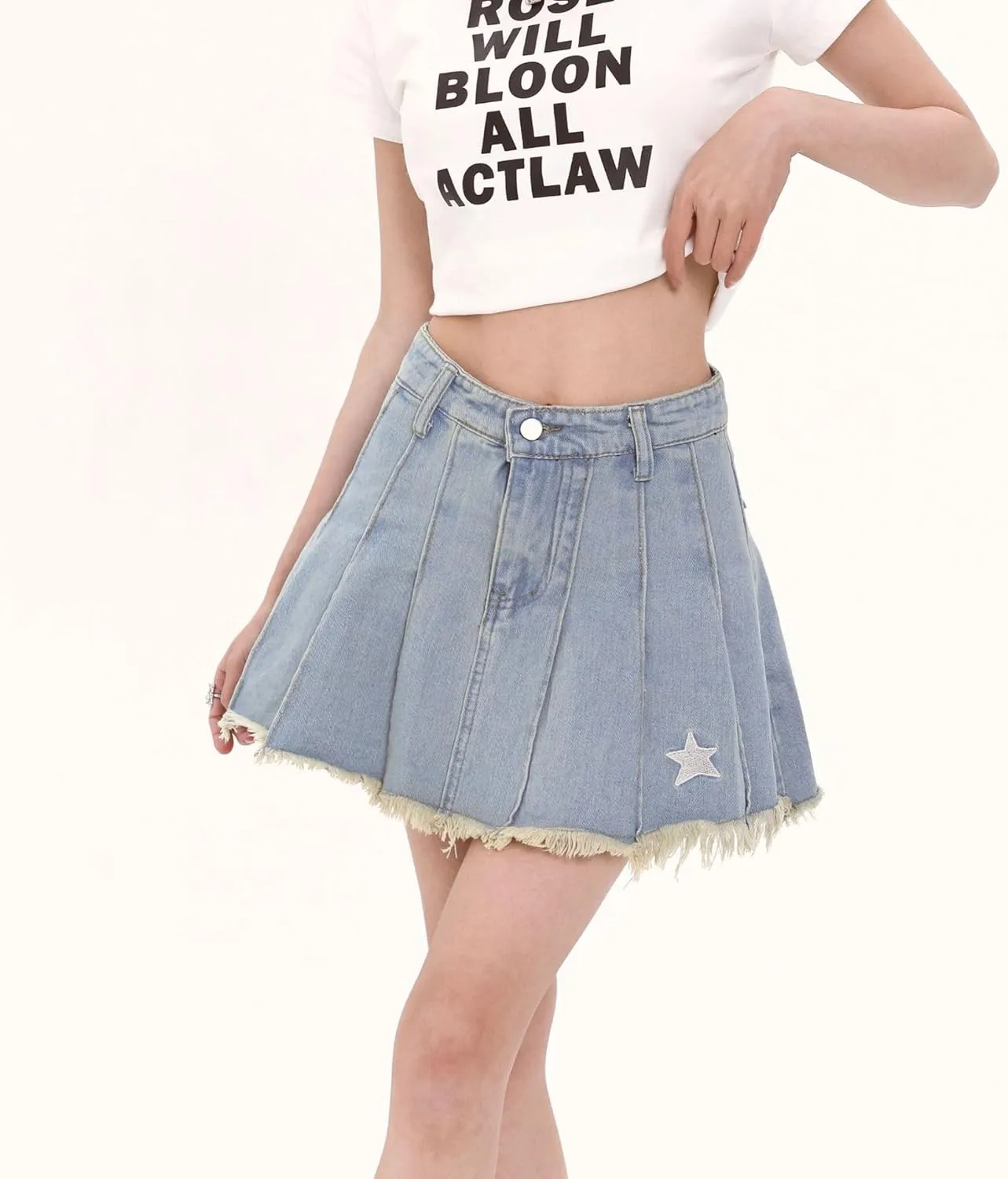 LAPRBY Women's Y2K Mini Skirt High Waisted Ruffle A Line Denim Pleated Skirt Sexy Bodycon Casual Short Skirts Streetwear