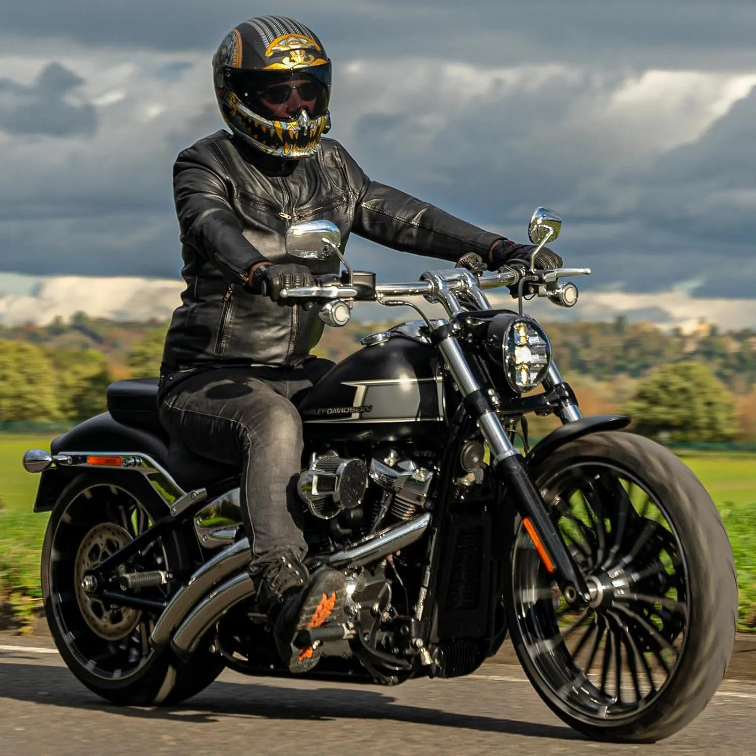 Leatherick Men's Genuine Lambskin Leather Motorcycle Jacket - Full-Grain Black Biker Jacket with Zipper and Multiple Pockets