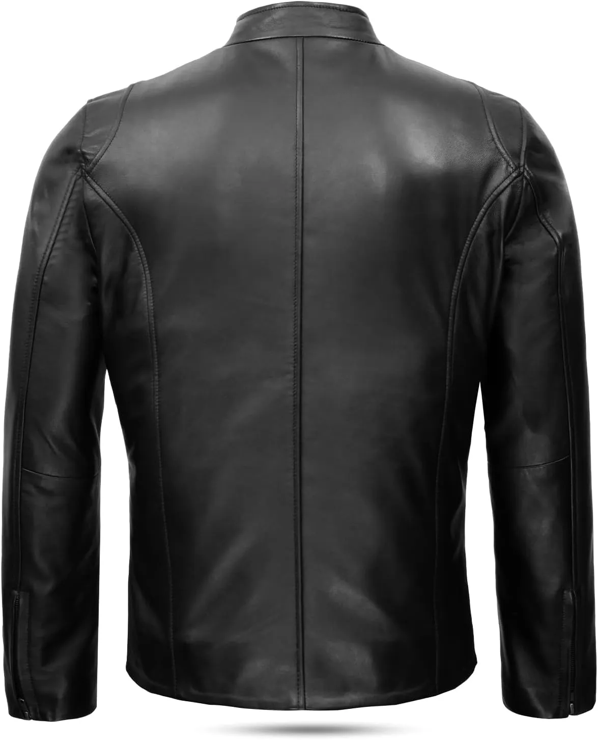 Leatherick Men's Genuine Lambskin Leather Motorcycle Jacket - Full-Grain Black Biker Jacket with Zipper and Multiple Pockets