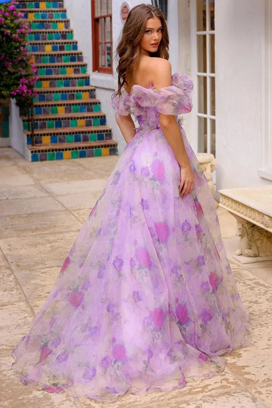 Lilac Sleeveless Ruffled Top A Line Floral Print Dress