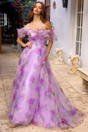 Lilac Sleeveless Ruffled Top A Line Floral Print Dress Lilac Sleeveless Ruffled Top A Line Floral Print Dress
