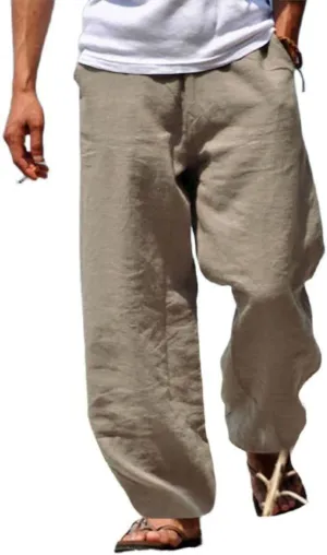 Linen Hip-Hop Pants for Men Cotton Linen Loose Casual Sports Pant Summer Beach Hawaiian Pants for Men