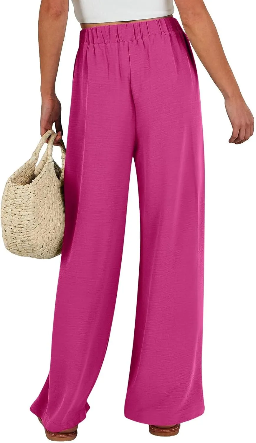 Linen Palazzo Pants for Women Casual Loose Beach Wide Leg Flowy Trousers High Waisted Tie Knot Lounge Pant