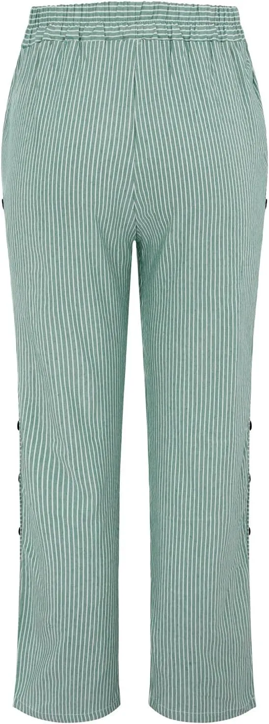 Linen Pants for Women 2025 Casual Plus Size Trendy Striped Spring Summer Gauze Pants Elastic Waist Comfy Trousers