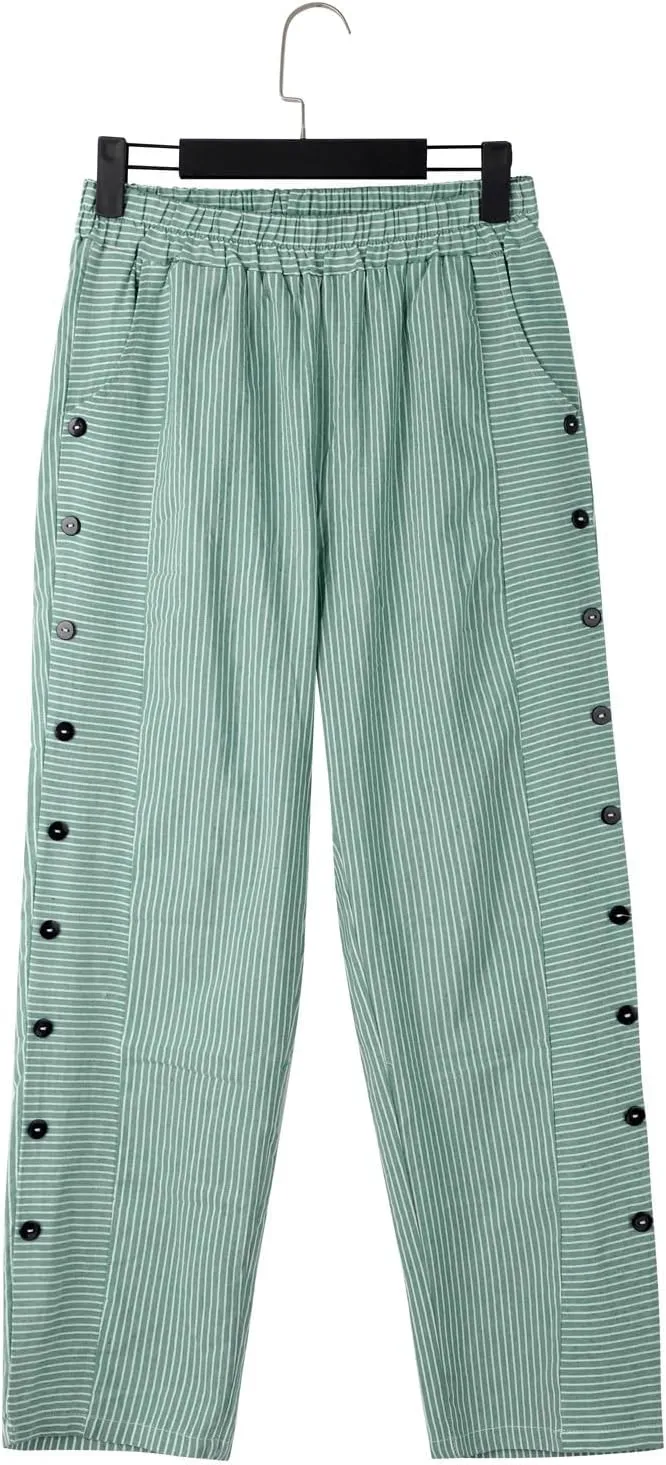 Linen Pants for Women 2025 Casual Plus Size Trendy Striped Spring Summer Gauze Pants Elastic Waist Comfy Trousers
