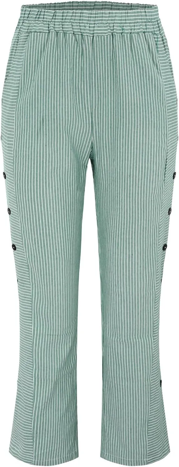 Linen Pants for Women 2025 Casual Plus Size Trendy Striped Spring Summer Gauze Pants Elastic Waist Comfy Trousers