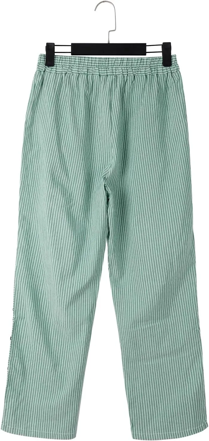 Linen Pants for Women 2025 Casual Plus Size Trendy Striped Spring Summer Gauze Pants Elastic Waist Comfy Trousers