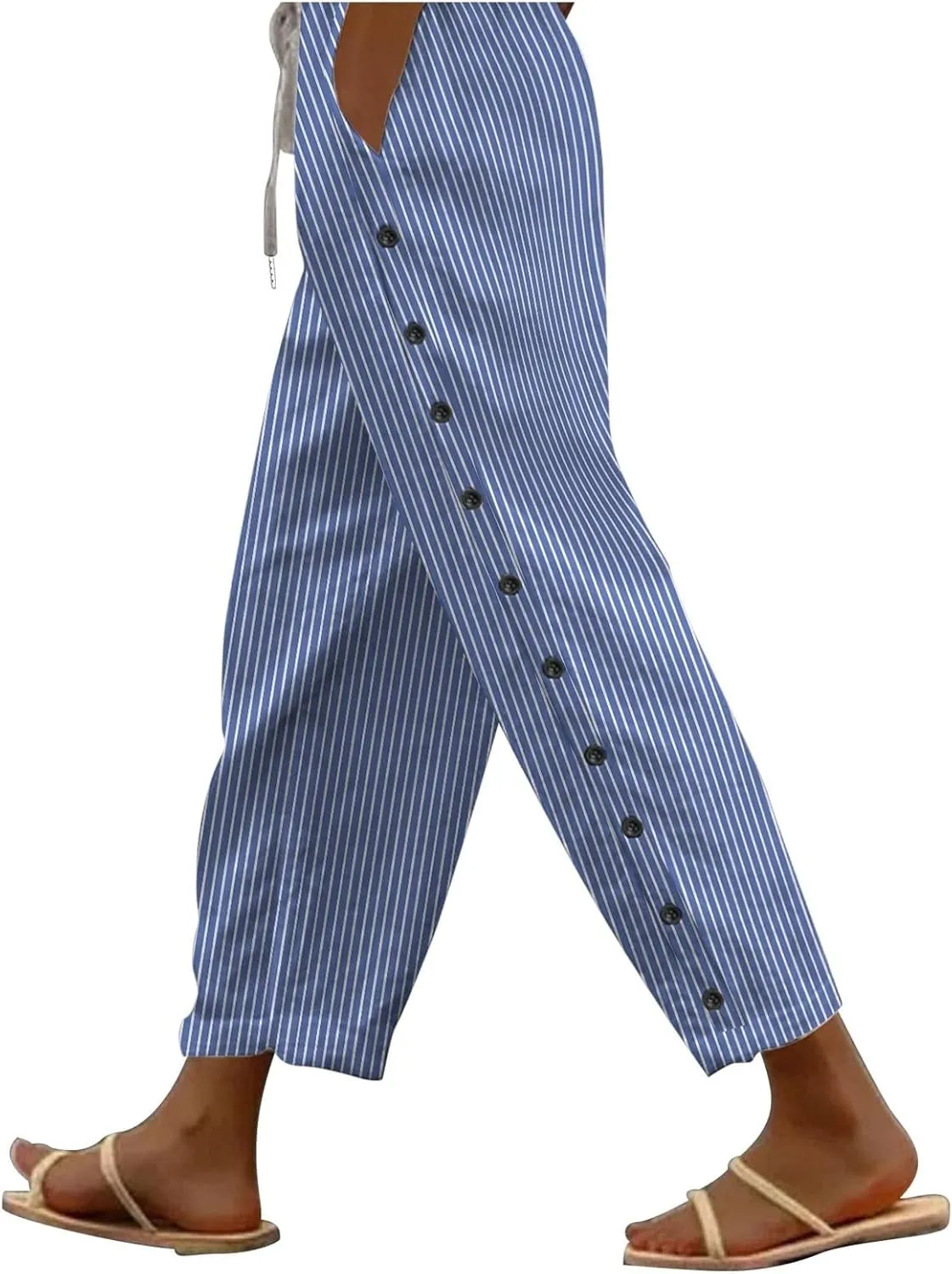 Linen Pants for Women 2025 Casual Summer Drawstring Capri Pants Beach Vacation Clothes with Pockets