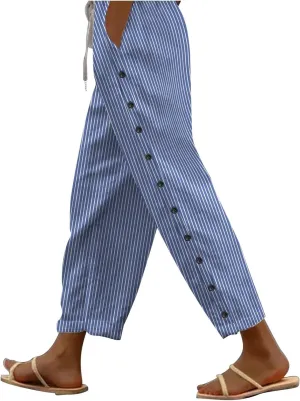 Linen Pants for Women 2025 Casual Summer Drawstring Capri Pants Beach Vacation Clothes with Pockets