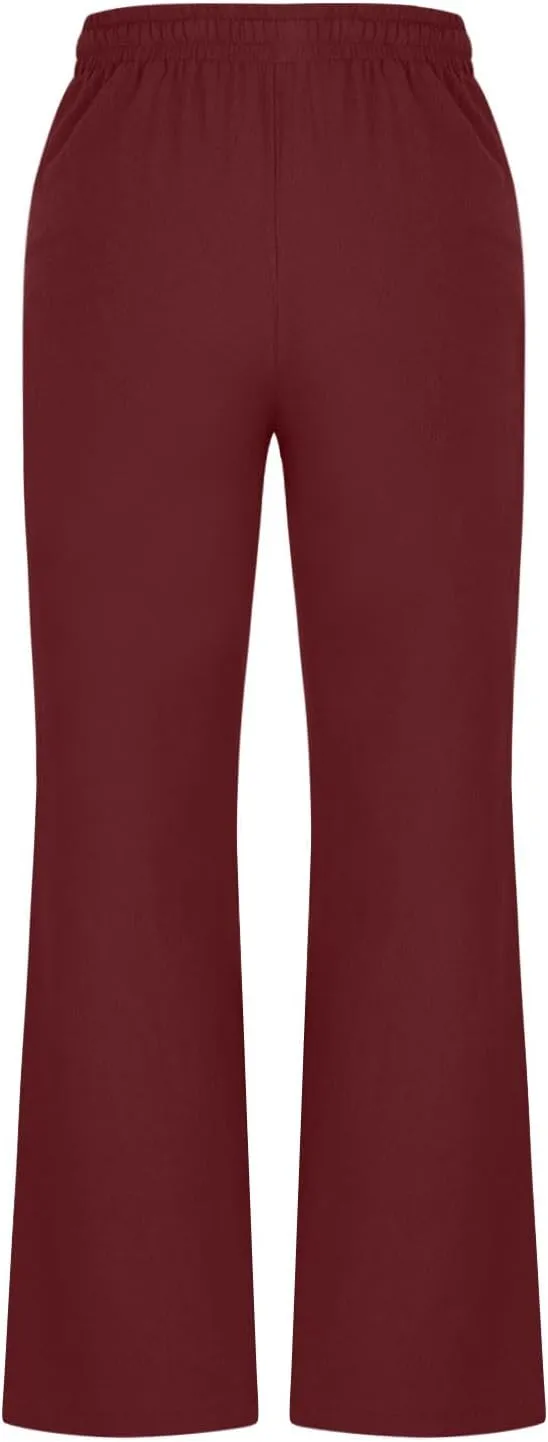 Linen Pants for Women 2025 Summer Casual Flare Trousers Drawstring Elastic High Waist Cotton Long Pant with Pockets