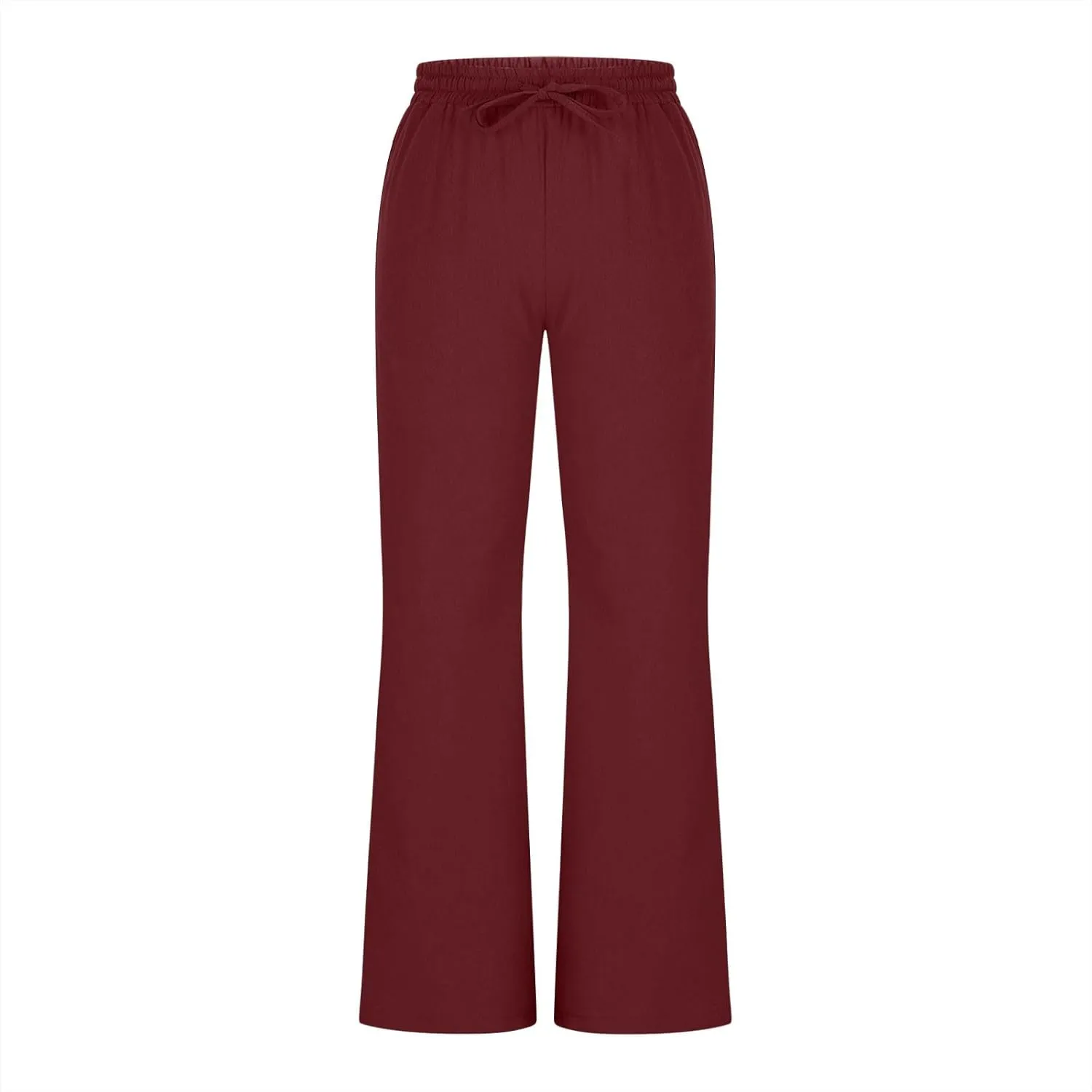 Linen Pants for Women 2025 Summer Casual Flare Trousers Drawstring Elastic High Waist Cotton Long Pant with Pockets