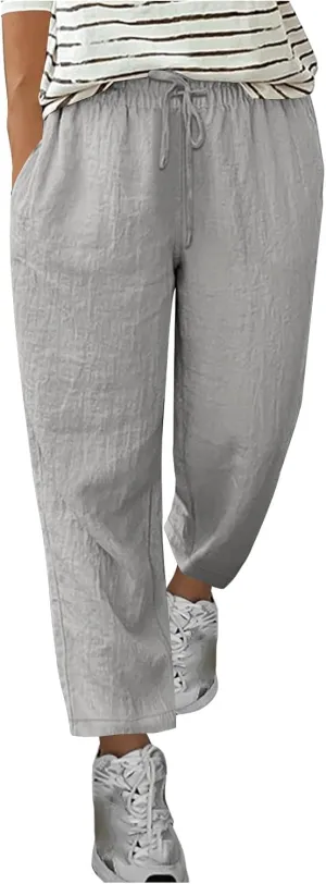 Linen Pants for Women Casual Wide Leg Drawstring Lightweight Pants Plus Size Palazzo Pants Summer Lounge Trousers