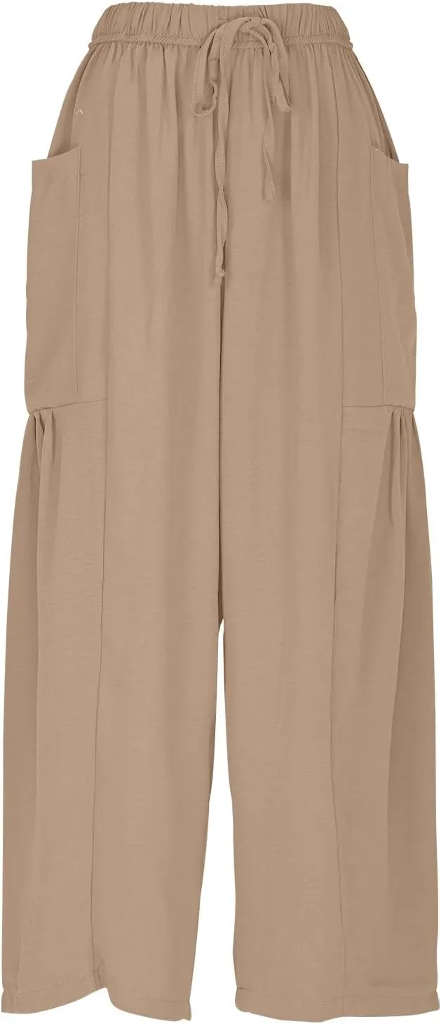 Linen Pants for Women Fashion 2025 Casual Lightweight Drawstring Elastic Waist Pants Solid Trousers with Pockets
