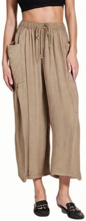 Linen Pants for Women Fashion 2025 Casual Lightweight Drawstring Elastic Waist Pants Solid Trousers with Pockets