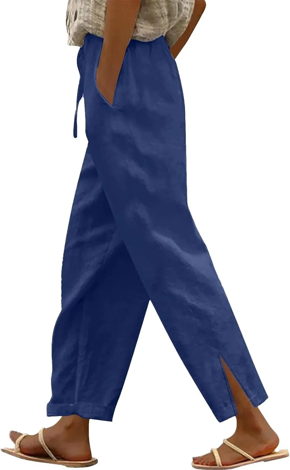 Linen Pants for Women Summer 2025 Elastic Waist Straight Leg Lightweight Pants Vacation Beach Casual Trendy Trousers