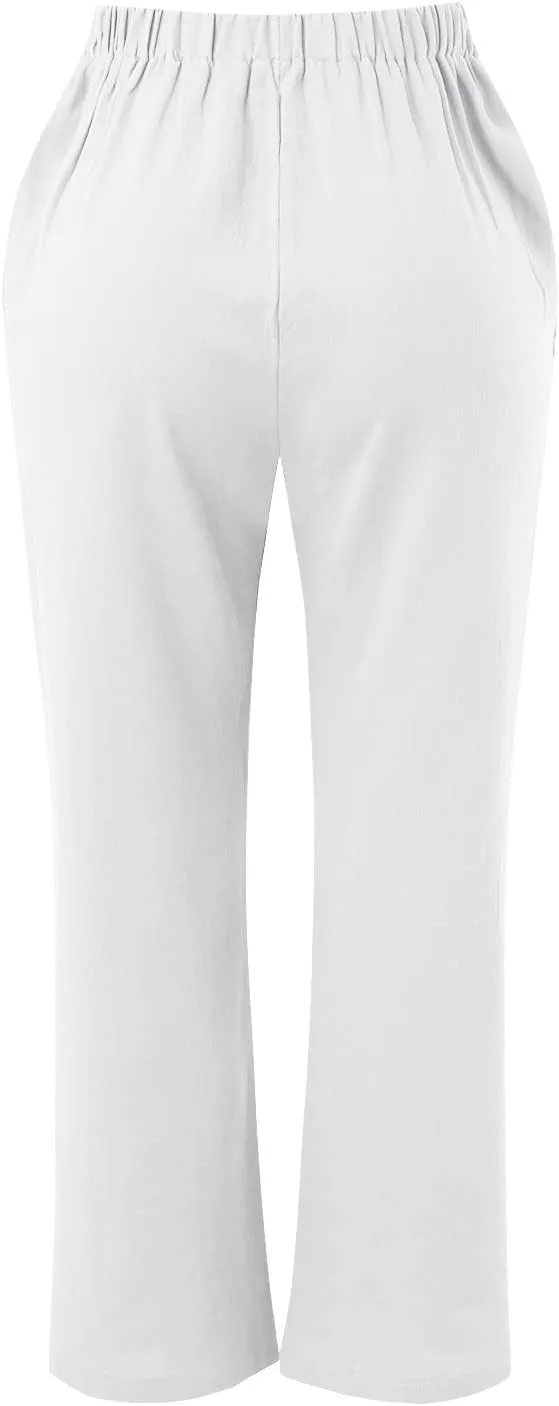 Linen Pants Women Cotton Linen Straight Leg Lightweight Pants Summer Pants Plus Size Women Loose Fit Trousers