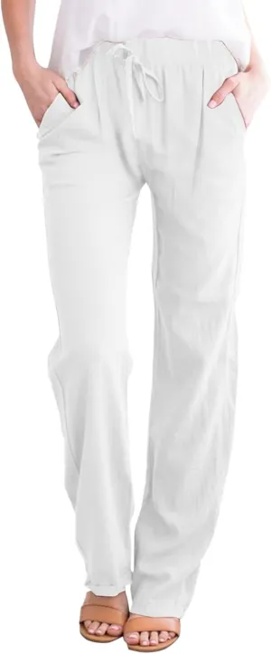 Linen Pants Women Cotton Linen Straight Leg Lightweight Pants Summer Pants Plus Size Women Loose Fit Trousers