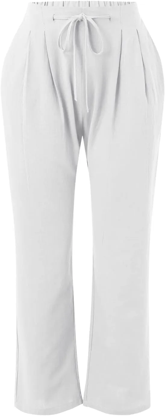 Linen Pants Women Cotton Linen Straight Leg Lightweight Pants Summer Pants Plus Size Women Loose Fit Trousers