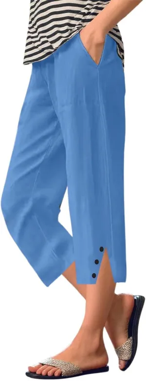 Linen Pants Women Cropped Loose High Waisted Lightweight Spring Summer Pants Palazzo Trousers Beach Travel Vacation Outfits
