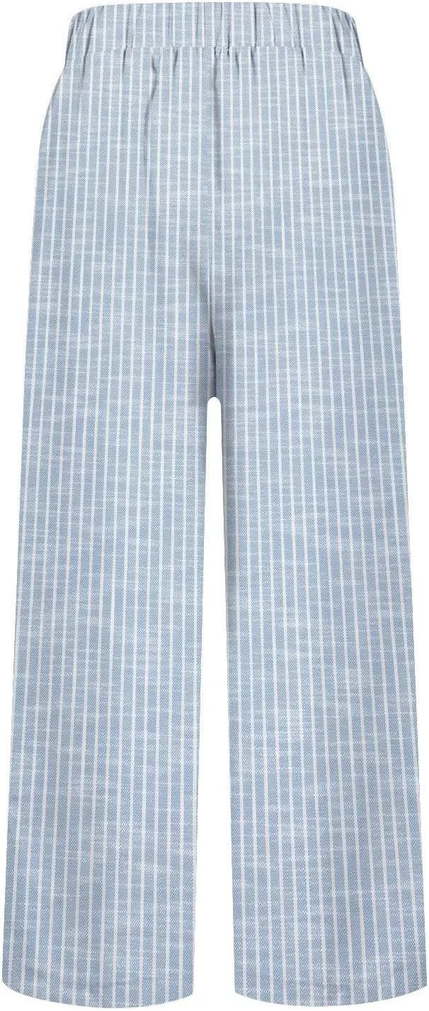 Linen Pants Women Floral Striped Print Elastic Waist Capri Petite Short Capri Summer Casual Dressy Beach Trousers