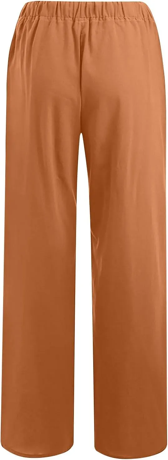 Linen Pants Women Loose Lounge Pants Drawstring High Waist Sweatpants Trousers with Pockets Soft Comfy Linen Pants