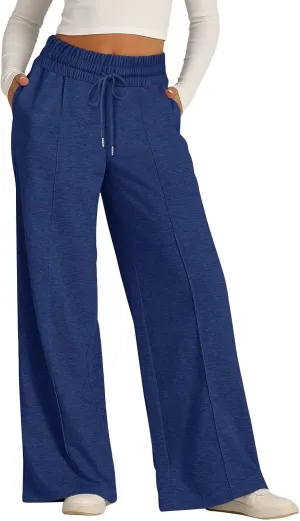 Linen Pants Women Plus Size Pants for Women Elastic High Waisted Womens Sweatpants with Pockets Straight Wide Leg