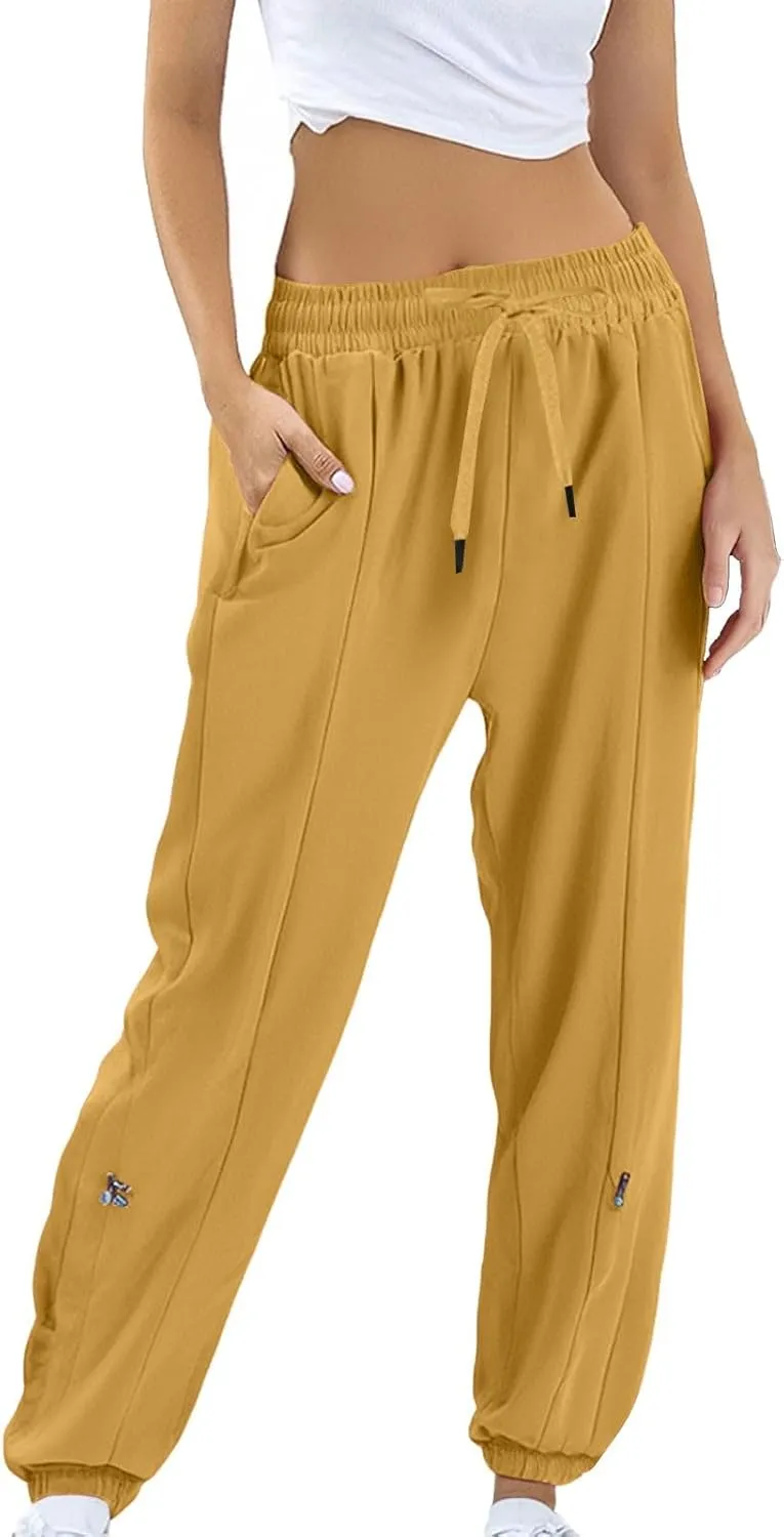 Linen Pants Women Tall Summer Straight Leg High Waist Flowy Beach Pants Travel Vacation Trendy Trouser with Pockets