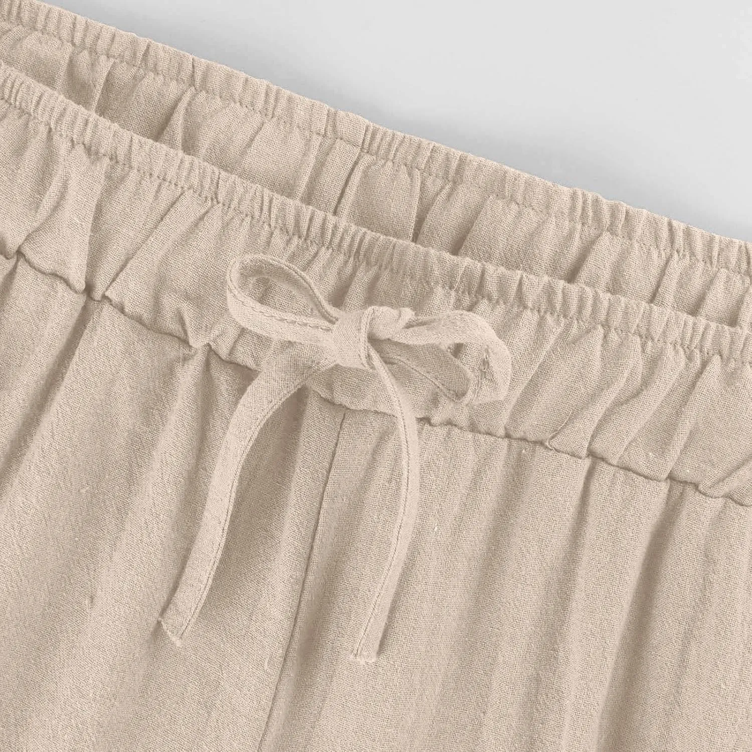 Linen Pants Women Wide Leg Crop Lounge Trousers Elastic Waist Drawstring Loose Capri Slacks Summer Beach Pants